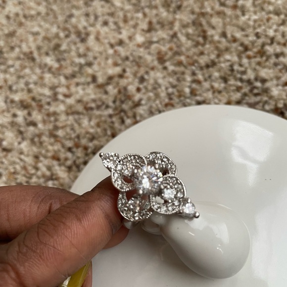 Vintage Silver Crystal Fashion Clover Ring Size 7 - Picture 3 of 8